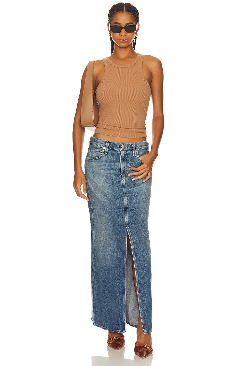 Agolde Leif Low Slung Front Slit Maxi Denim Skirt Women's Size 31